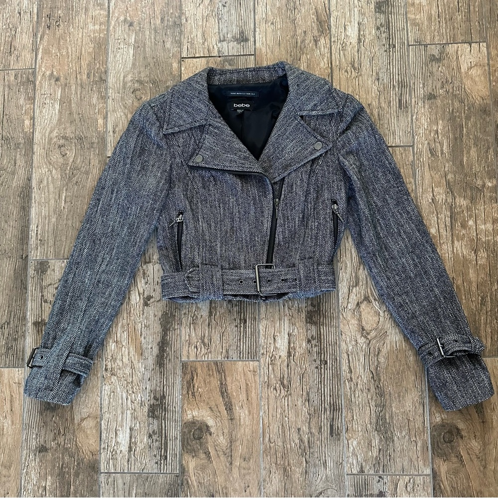 Bebe Herringbone Moto Jacket